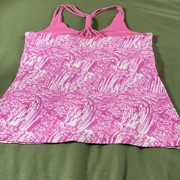 bloom pink, purple and white workout top.  Braided racer back.  Size XL. - Picture 3 of 6